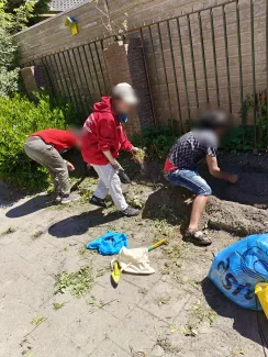 Leerlingen poten bloembollen